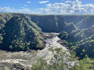 Rapid 14 on the Zambezi River (below Victoria Falls) As viewed from Overland Mission Campus